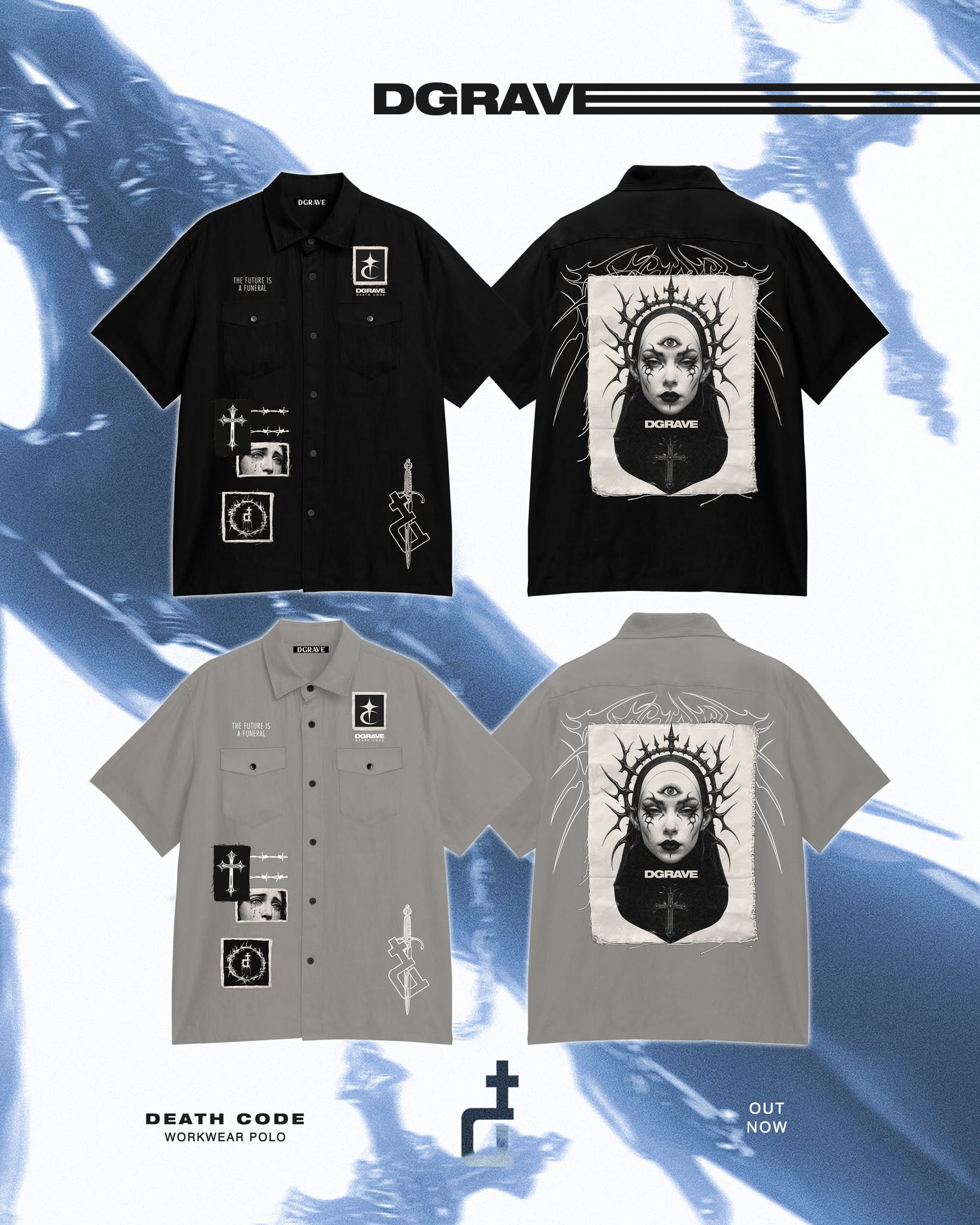 DEATH CODE WORK WEAR BUTTON DOWN POLO GRAY