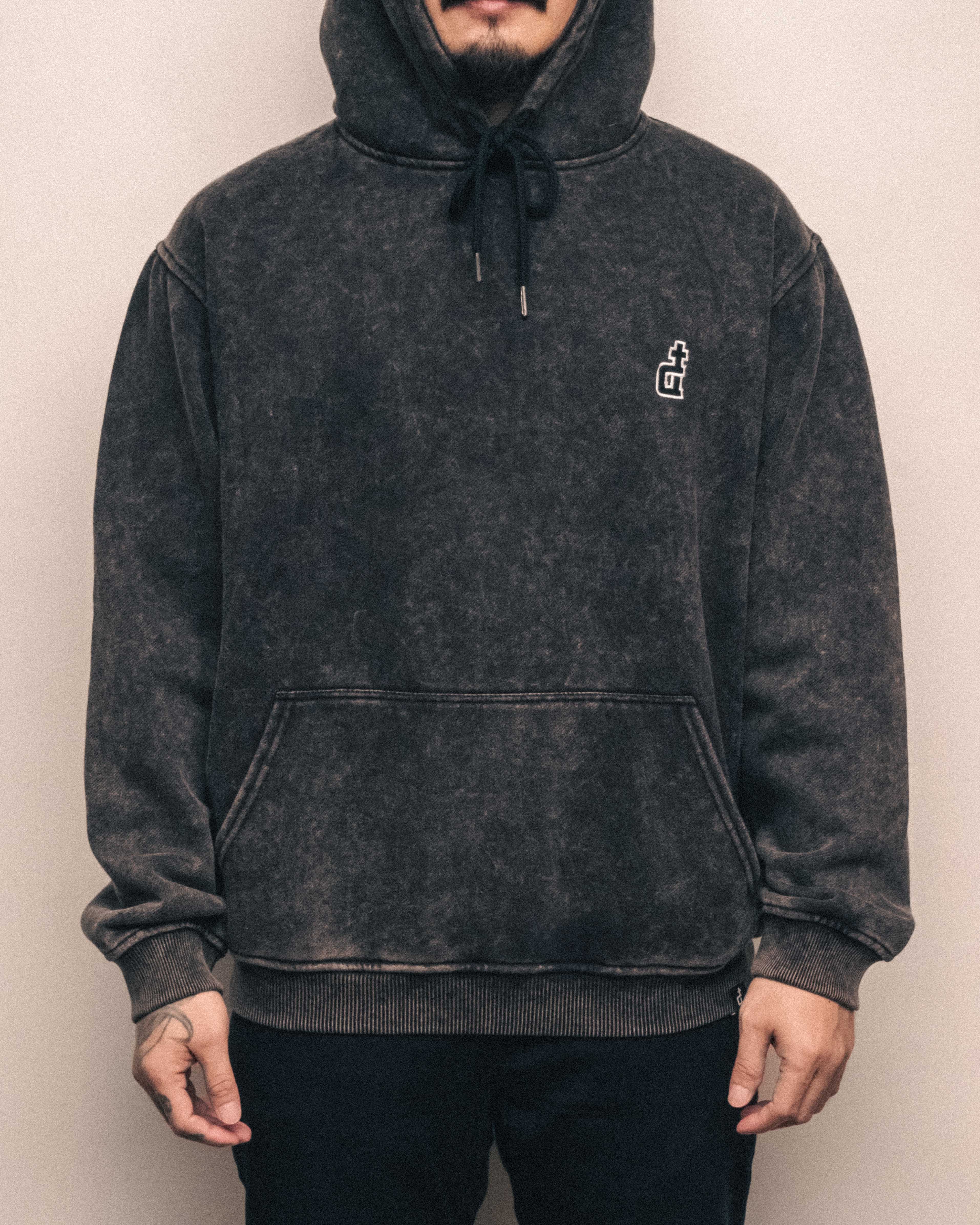 BLACK ACID WASH HOODIE