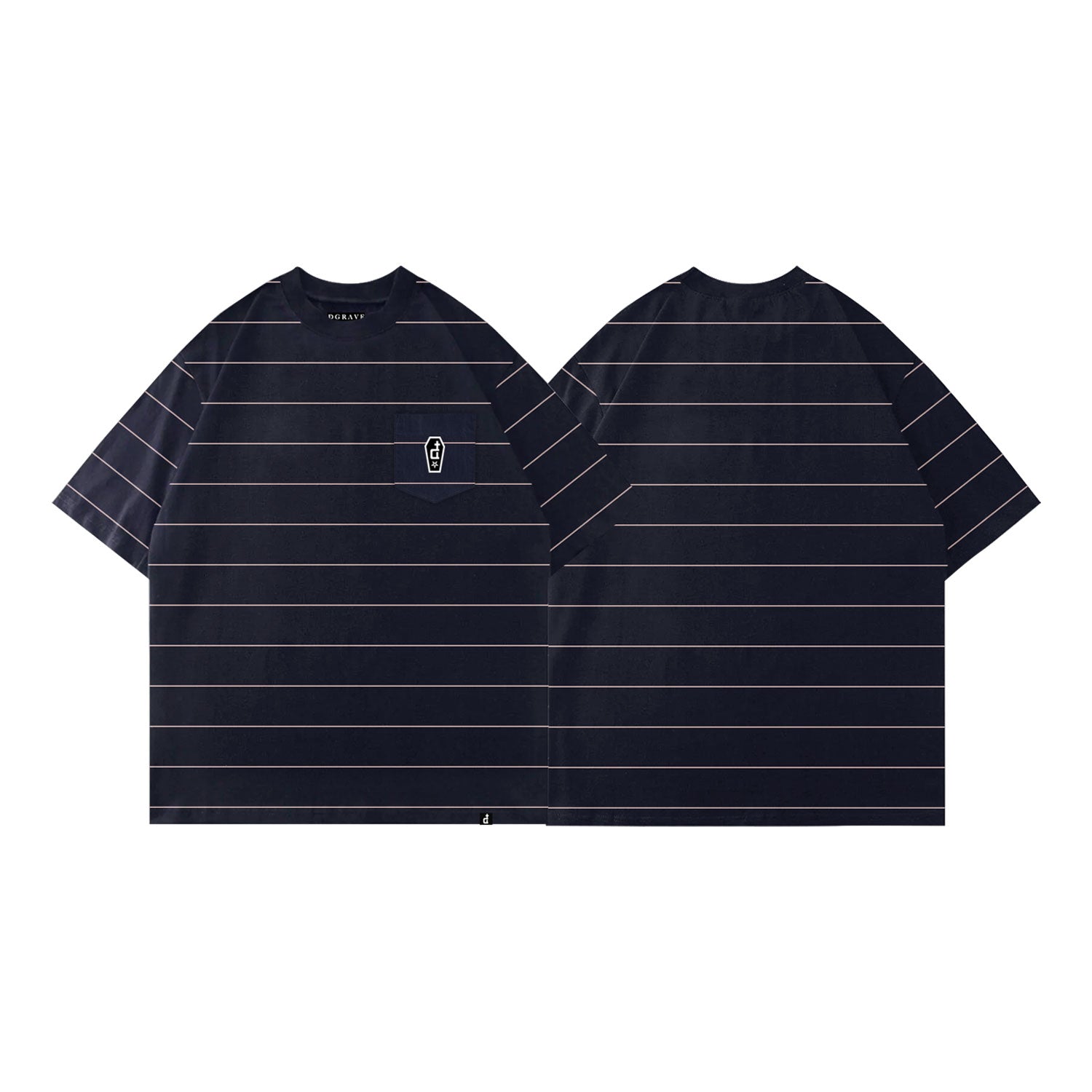 CASKET LABEL NAVY WITH LIGHT PINK POCKET STRIPES SERIES