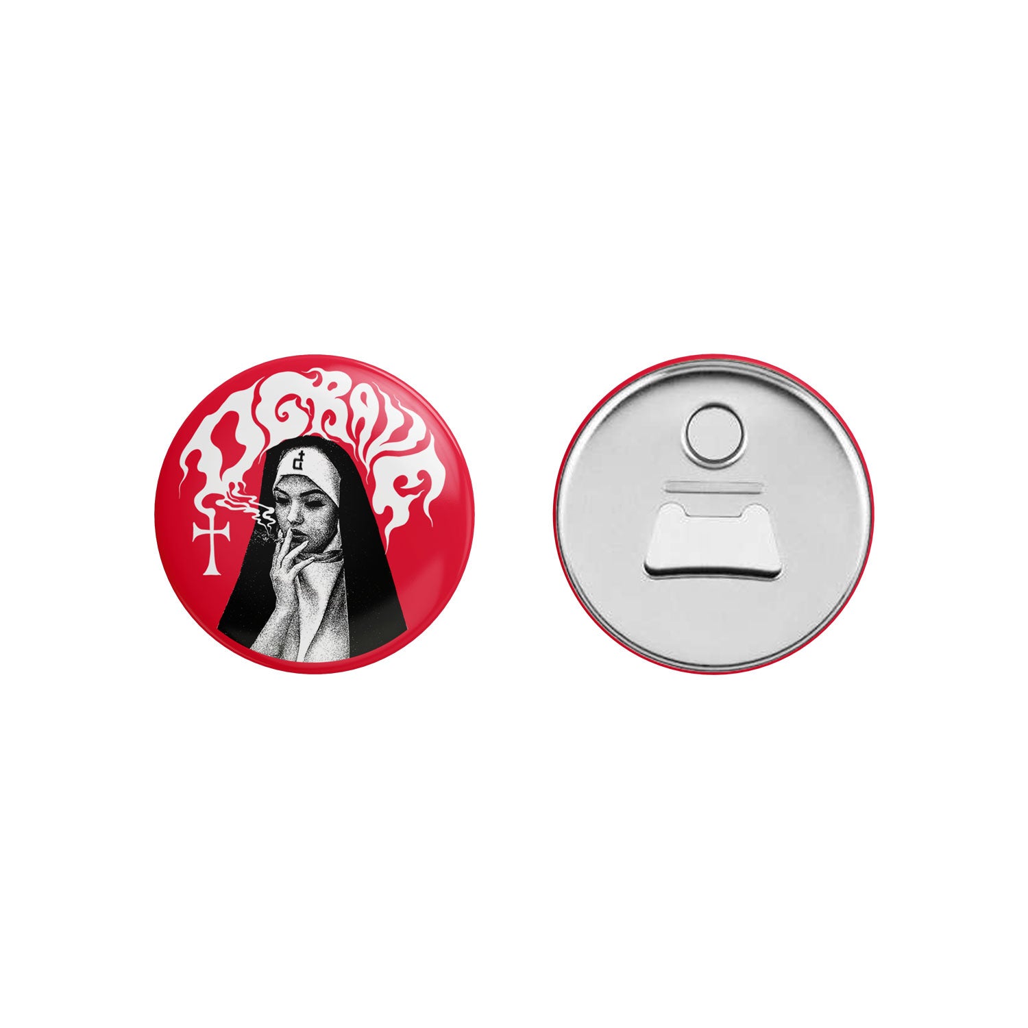 DIVINE PUFF RED MAGNETIC PIN BOTTLE OPENER