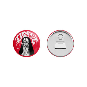 DIVINE PUFF RED MAGNETIC PIN BOTTLE OPENER