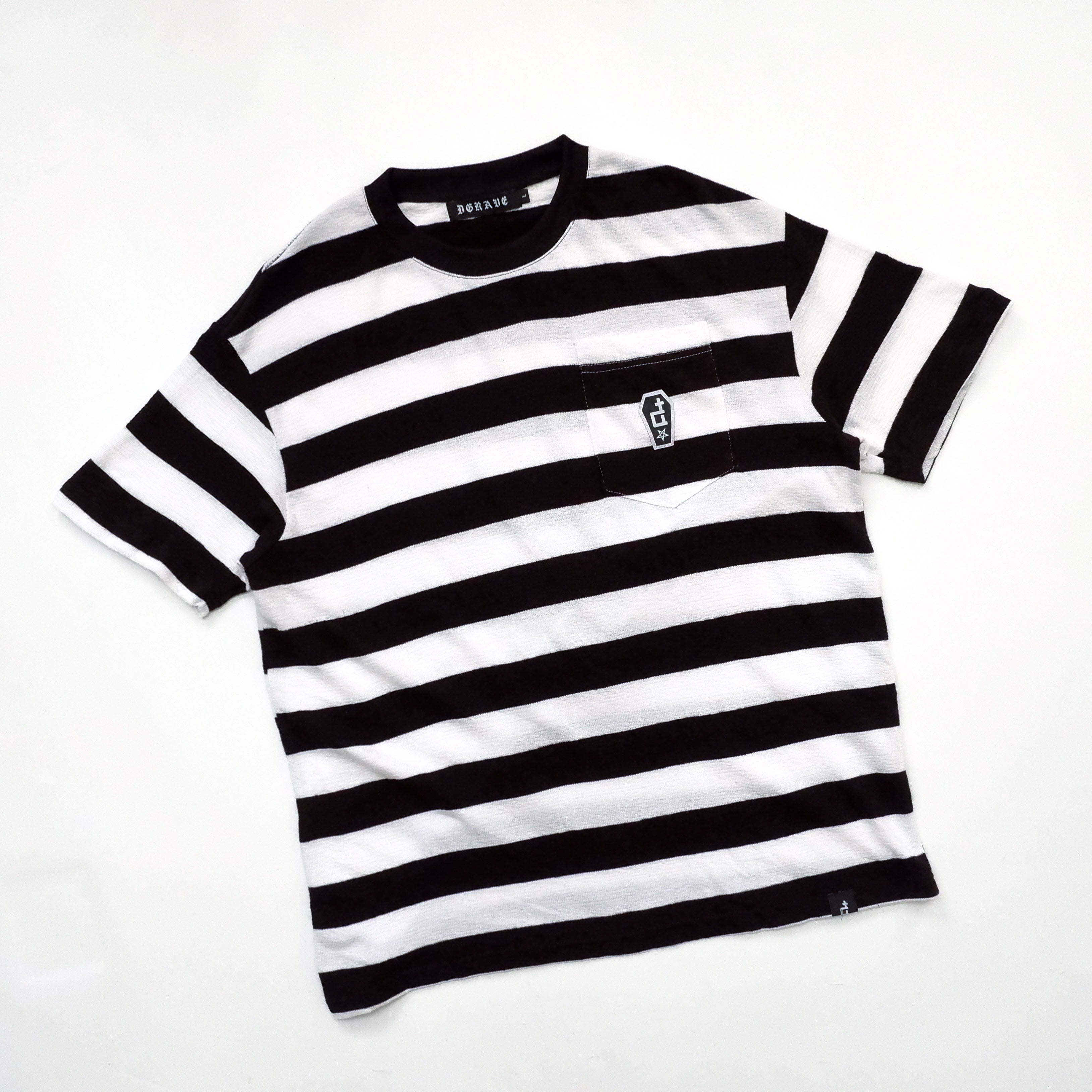 CASKET LABEL LACE KNIT FABRIC BLACK & WHITE POCKET STRIPES SERIES
