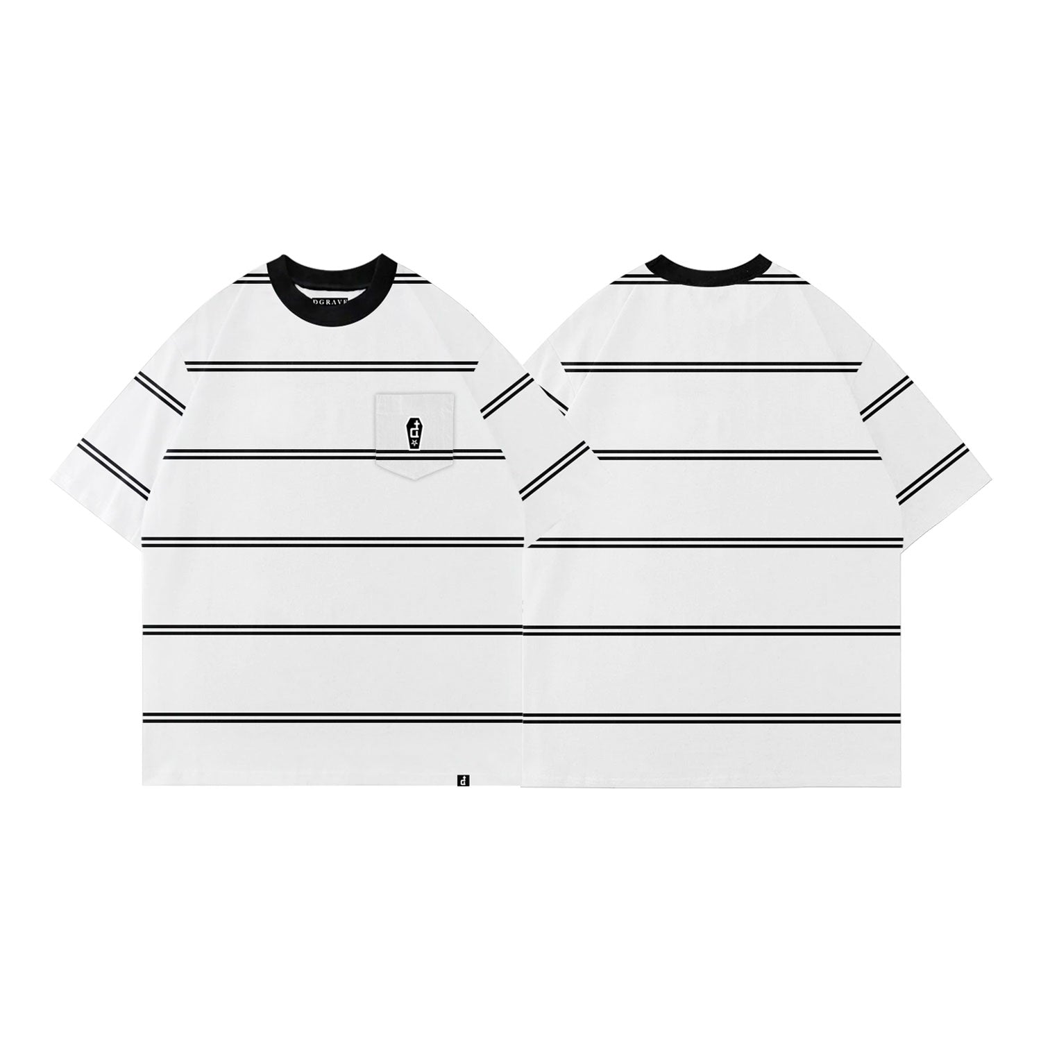 CASKET LABEL 2 LINES WHITE POCKET STRIPES SERIES